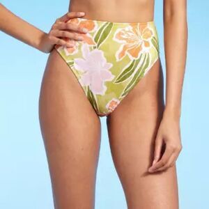 * NWT Shade & Shore XL (16) Ribbed High Waist Floral Bikini Swim Bottom Tropical
